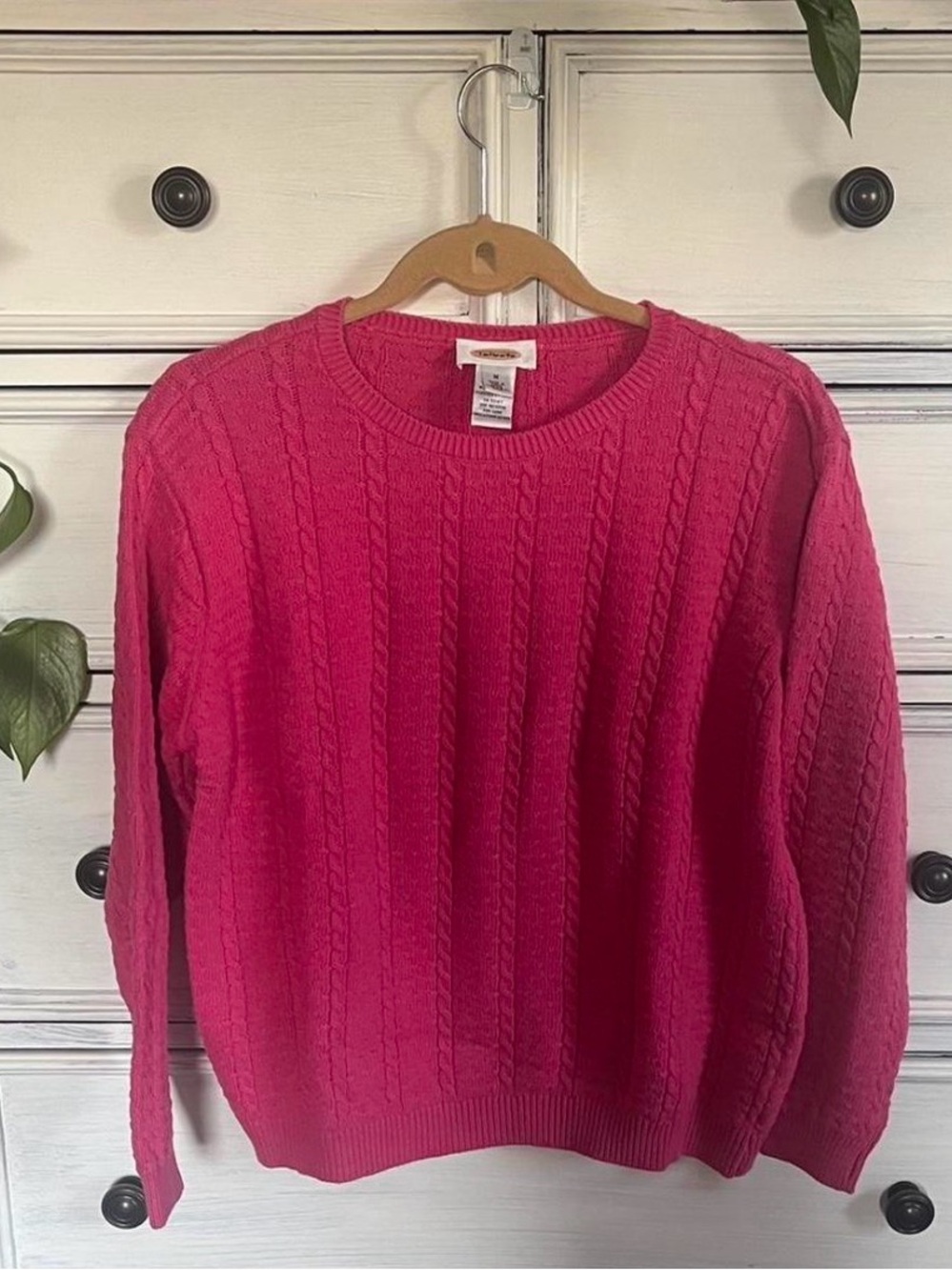 Talbots Cable-Knit Crewneck Sweater - Hot Pink